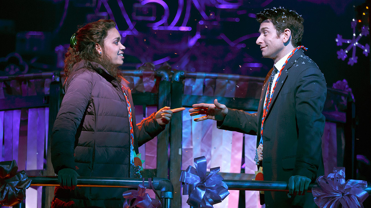 Barrett Doss and Andy Karl in "Groundhog Day" on Broadway. Photo credit: Joan Marcus