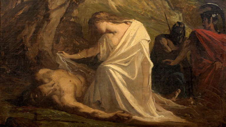 Painting of Antigone burying her brother Polyneices